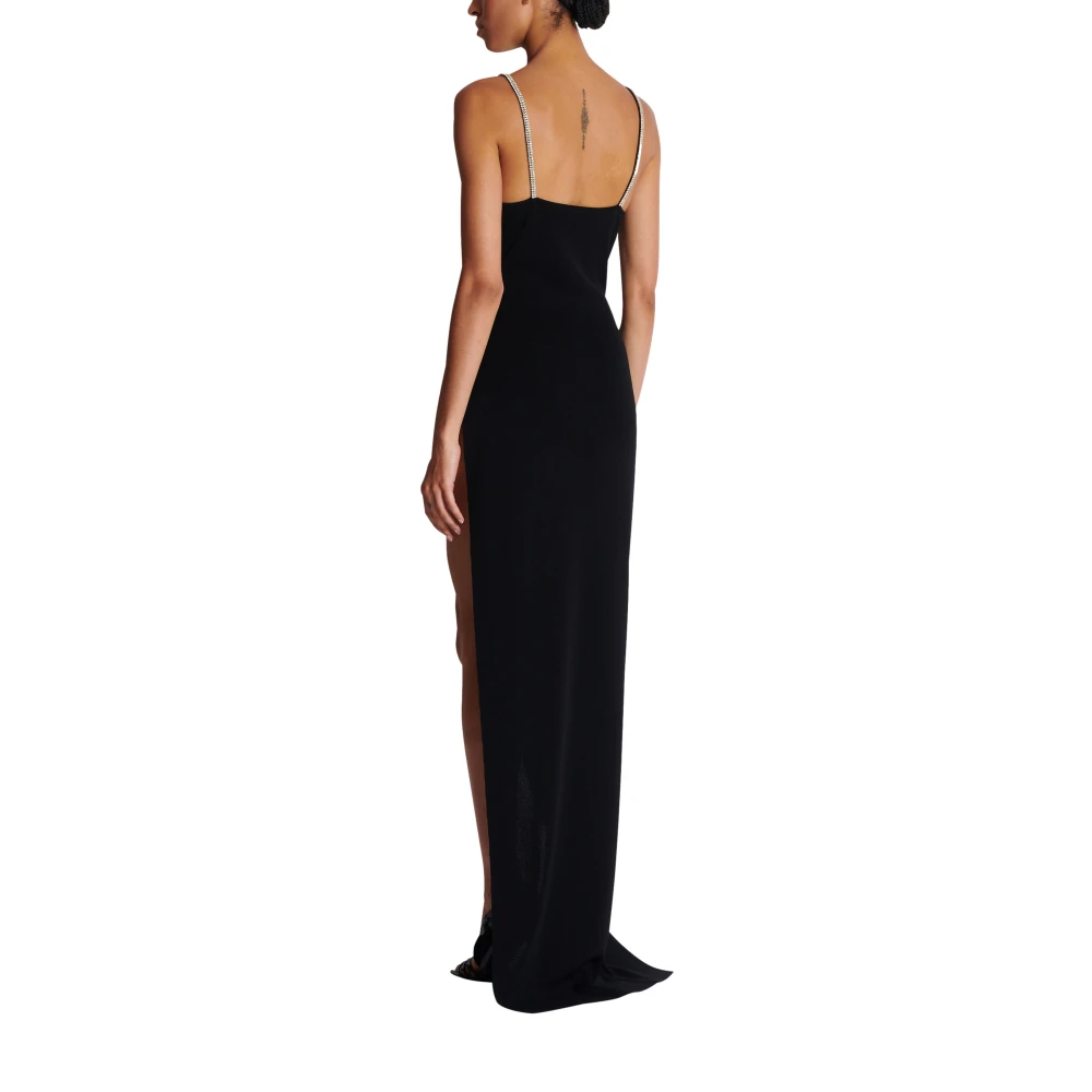 Balmain Lange Geborduurde Gebreide Jurk met Beensplit Black Dames