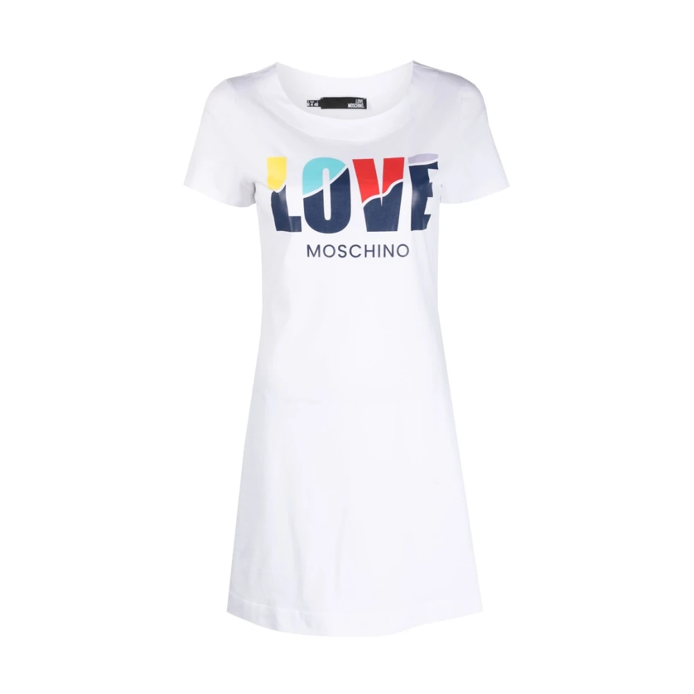 Moschino Katoenen Jurk met Logodetail White Dames