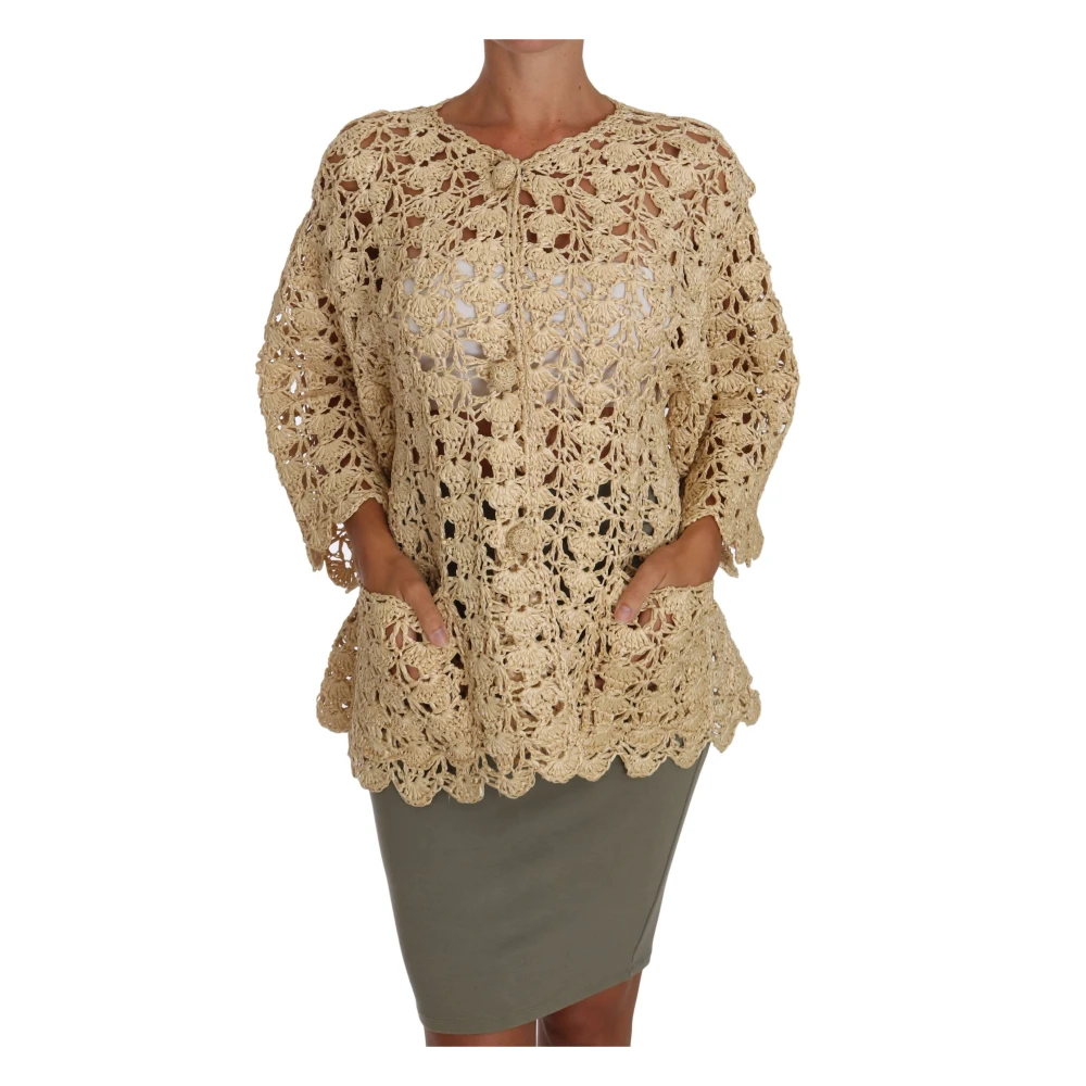 Dolce & Gabbana Women's Beige Crochet Knitted Raffia Cardigan