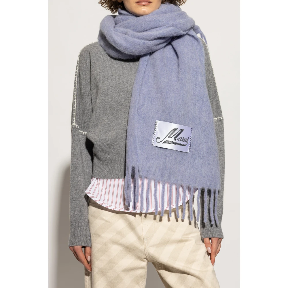 Marni Wollen sjaal met logo Blue Dames