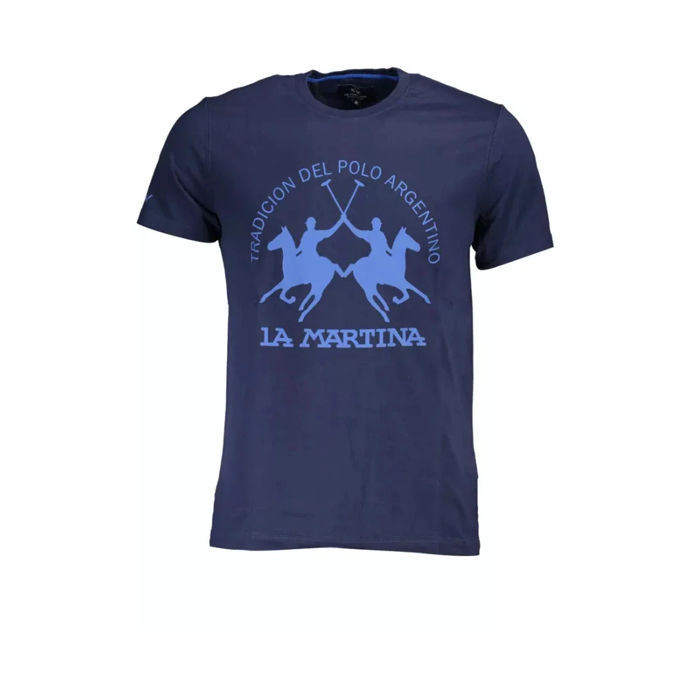 LA MARTINA Blauw Katoenen T-Shirt Korte Mouwen Regular Fit Blue Heren