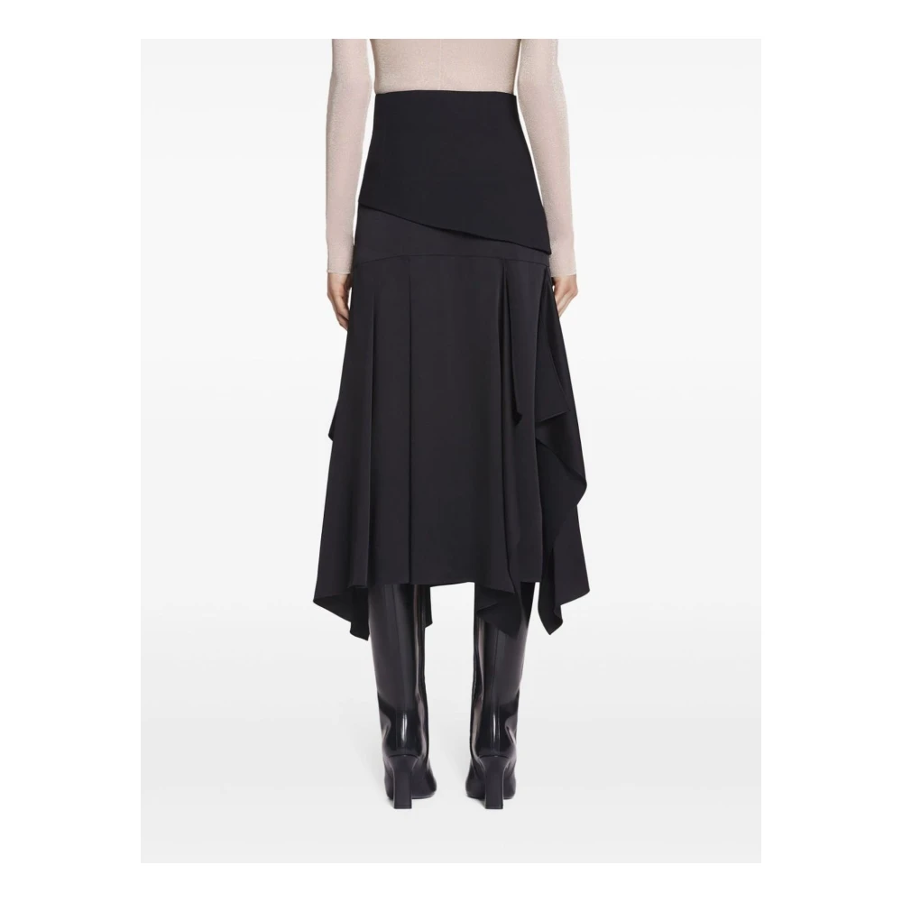 Lanvin Zwarte Gedrapeerde Midi Rok Black Dames