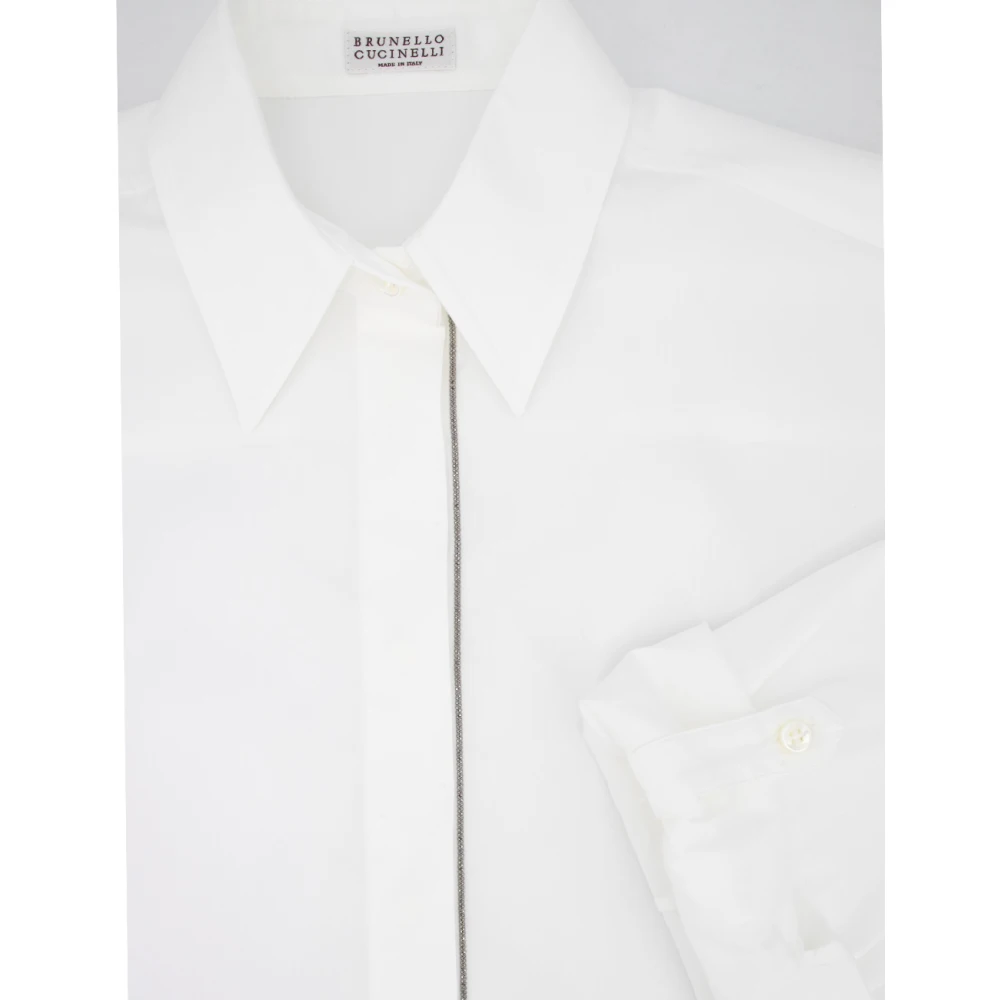 BRUNELLO CUCINELLI Stretch katoenen popeline overhemd met juweelborduurwerk White Dames