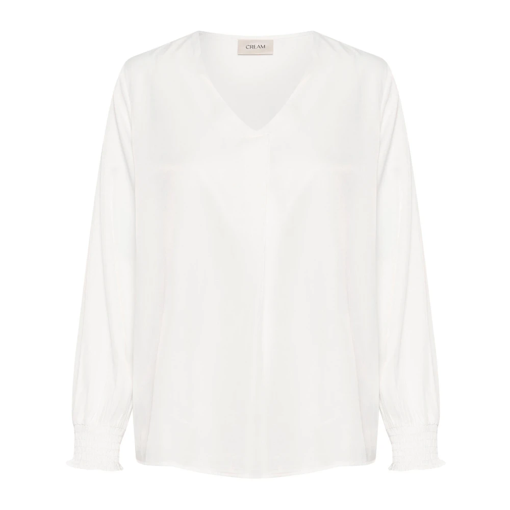 Puff Sleeve V-hals Bluse Snøhvit