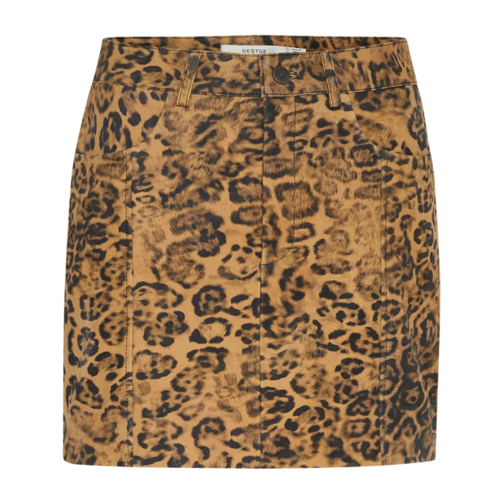 Gestuz Luipaardprint leren rok Brown Dames