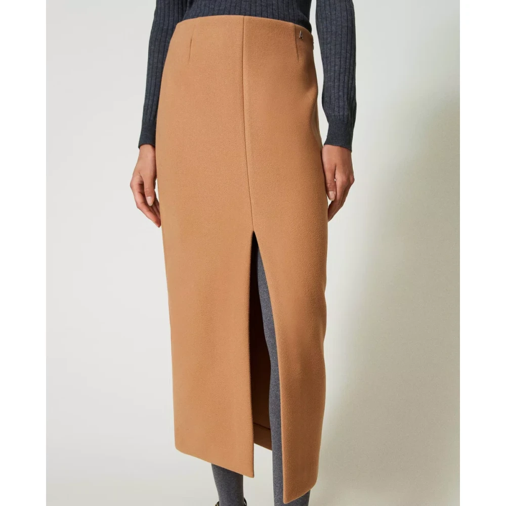 Twinset Kameel Rok met Voor Split Brown Dames