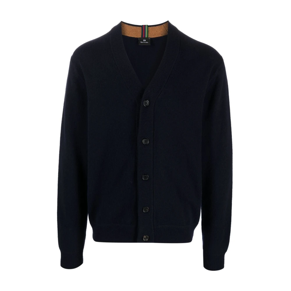 Paul Smith Merino Wol Vest V-Hals Contrasterende Knopen Blue Heren