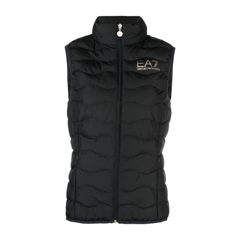 Emporio Armani Ea7 Women's Black Logo-Print Quilted Gilet Jacket - Waistcoats - 2XL - Jackets