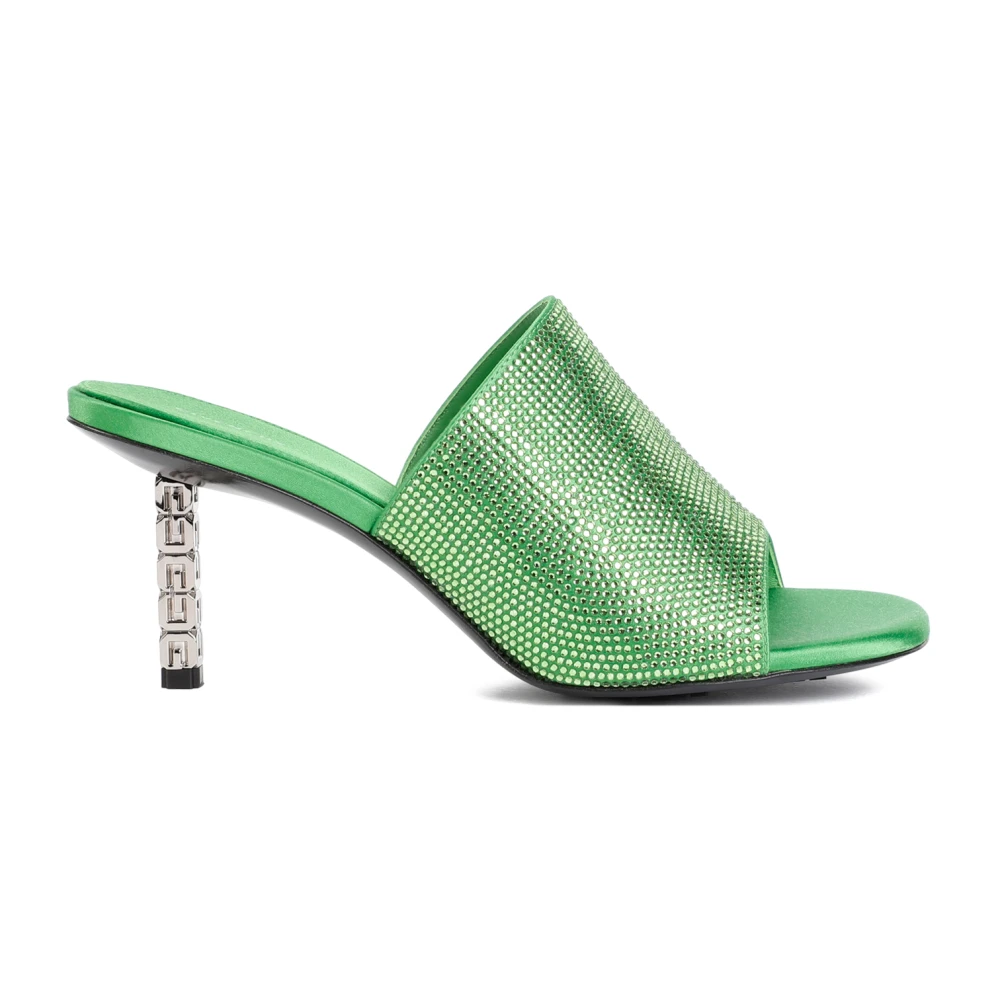 Givenchy Gröna Satin Strass Mules Green, Dam