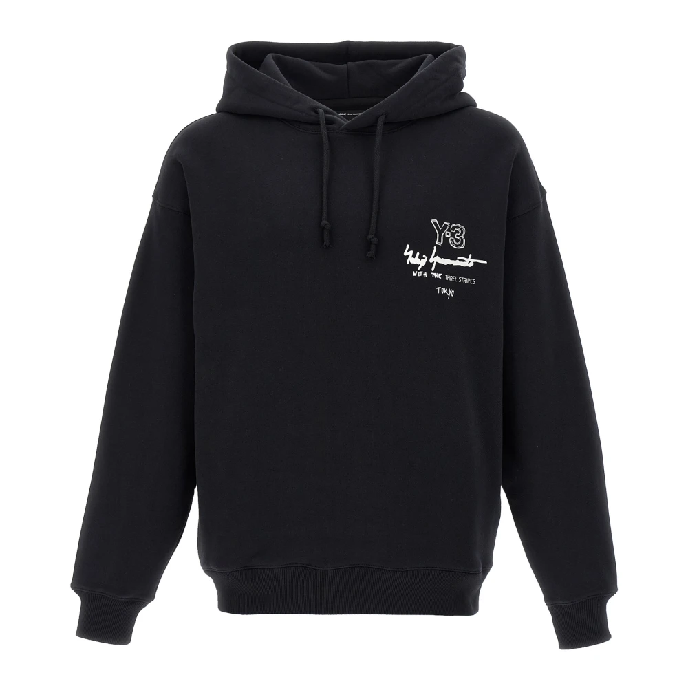 Y-3 Men's Black Graphic Ft Brushed Cotton Hoodie