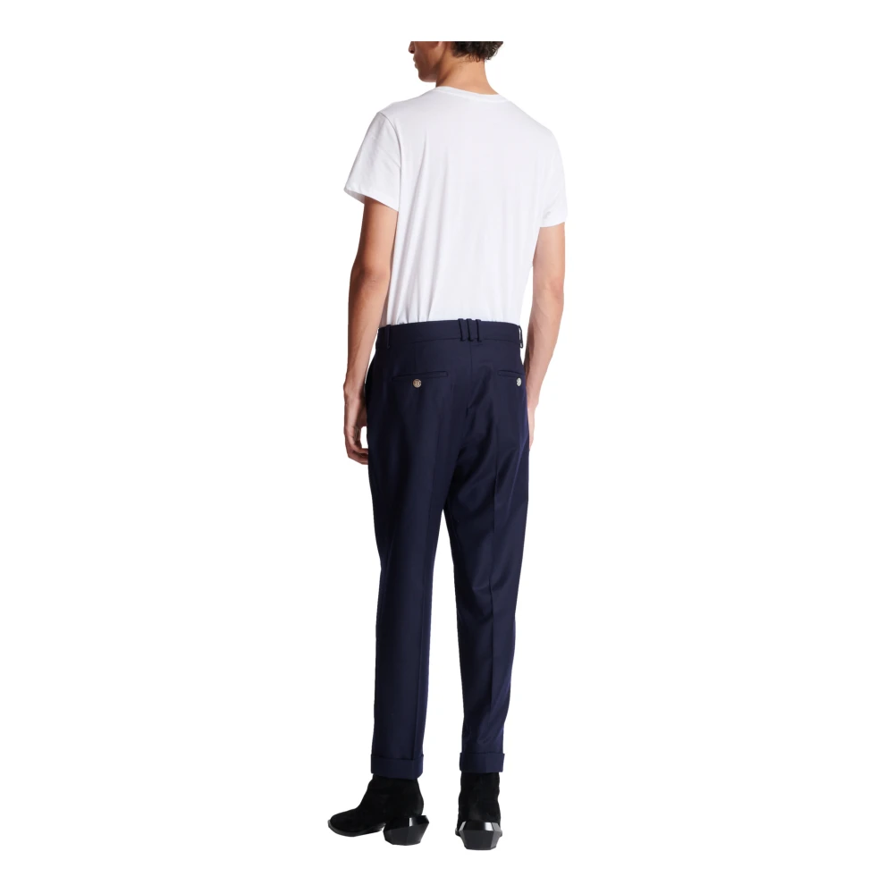 Balmain Rechte Flanellen Broek Blue Heren