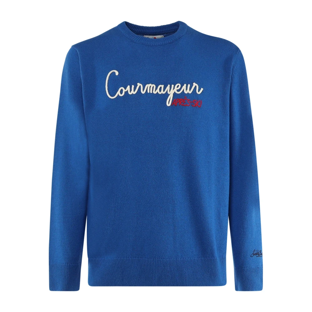 MC2 Saint Barth Blauwe Ronde Kraag Sweater met Voorschrift Blue Heren