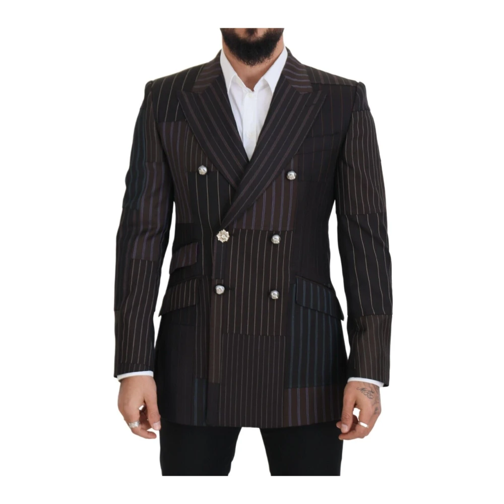 Dolce & Gabbana Men's Brown Blazers,, Multicolor Wool Silk Blend Slim Fit Blazer Large