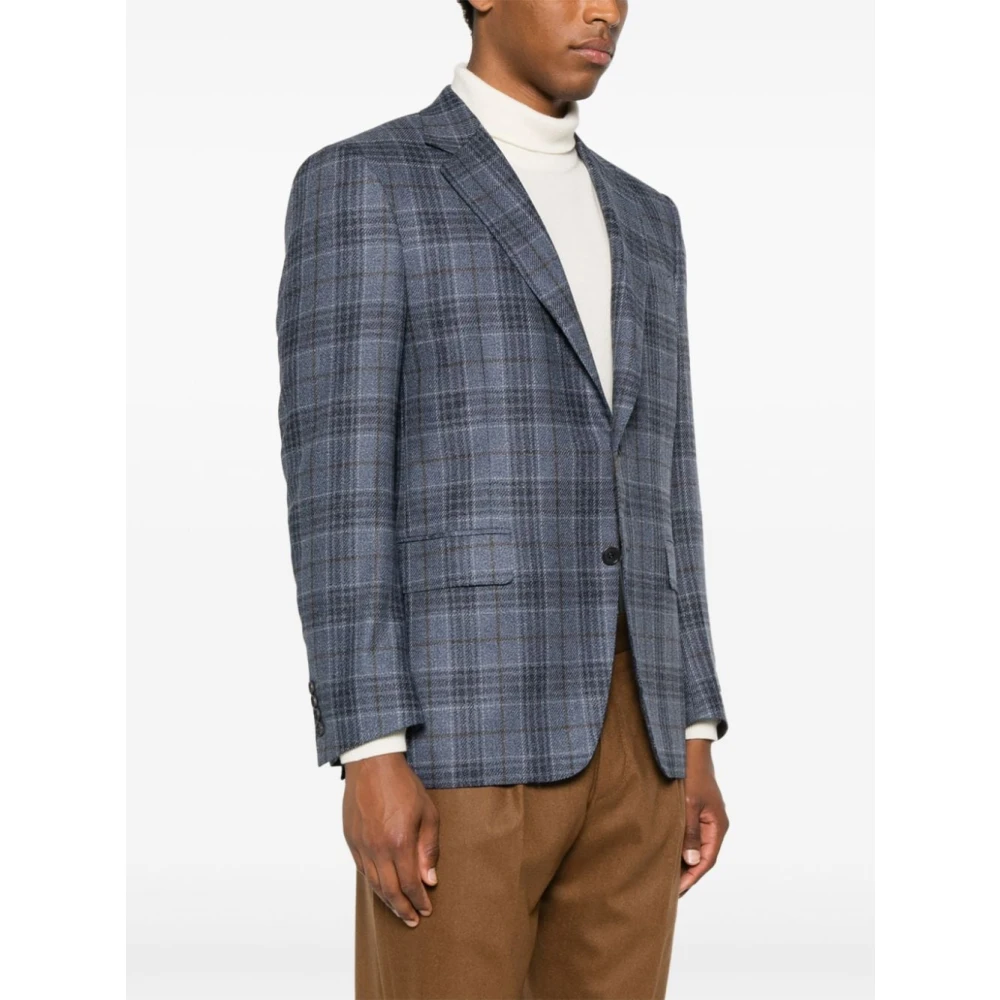 Canali Geruite Wol Zijde Blazer Blue Heren