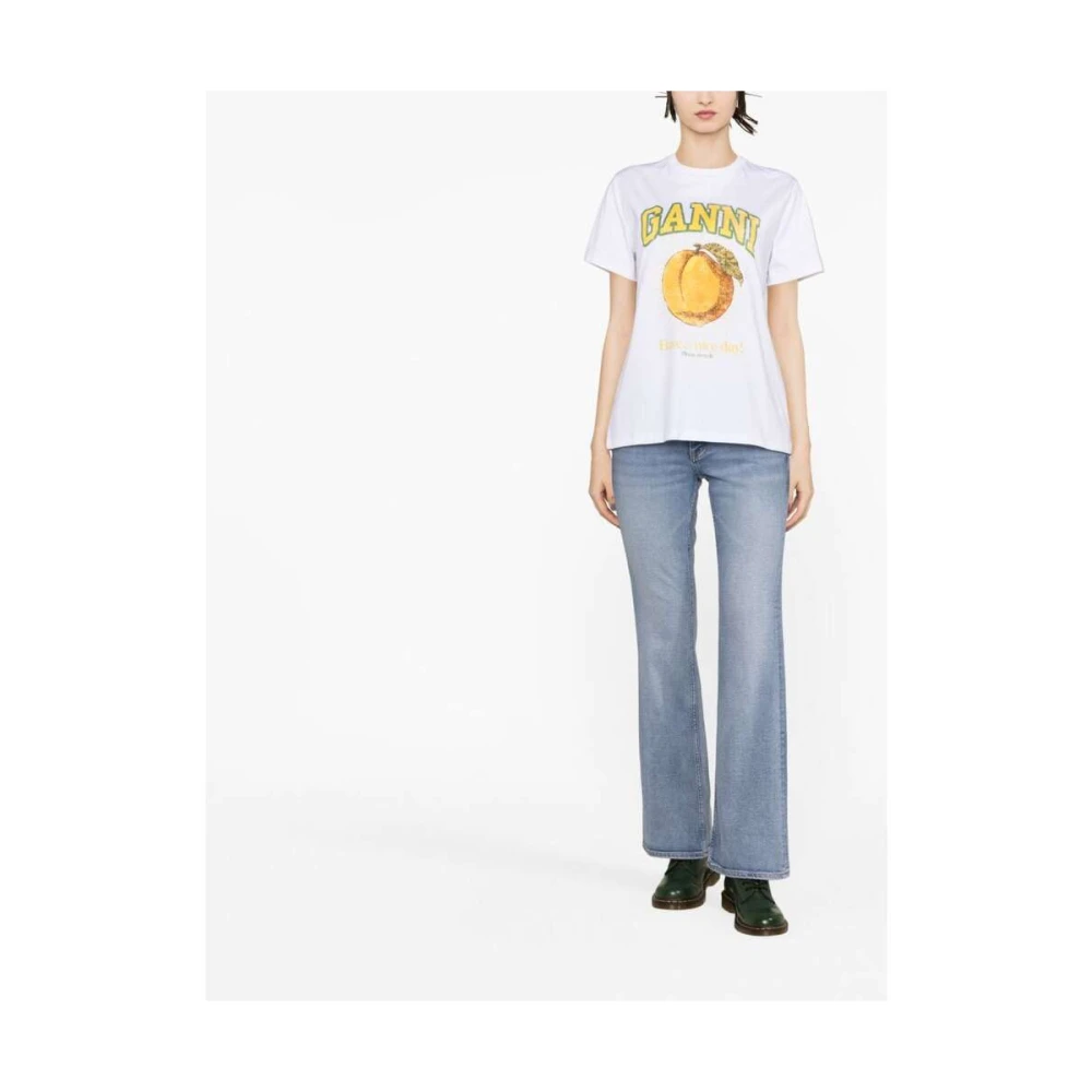 Ganni Grafische Print Katoenen T-shirt White Dames