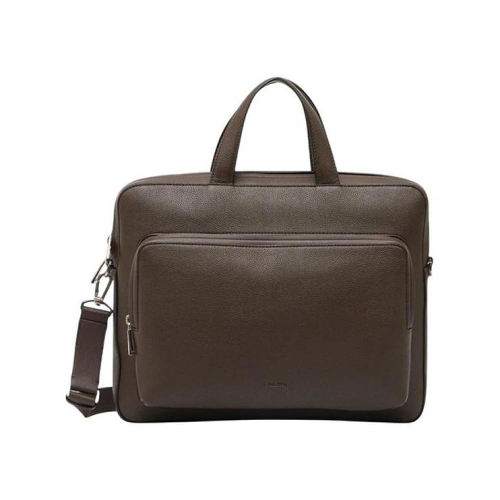 Calvin Klein , Laptop Bags & Cases, Male, Brown, One Size, Pebbled Leather Briefcase