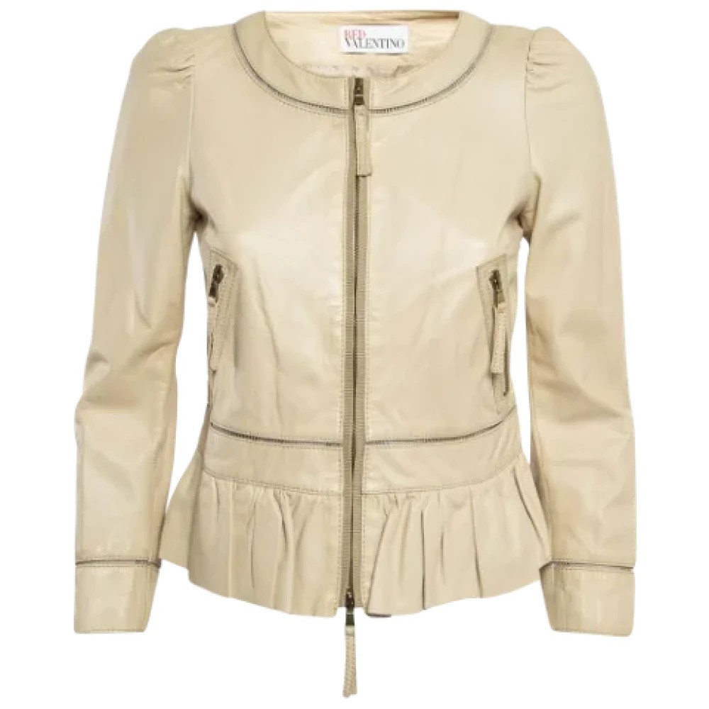 Valentino Vintage Pre-owned Leather outerwear Beige Dames