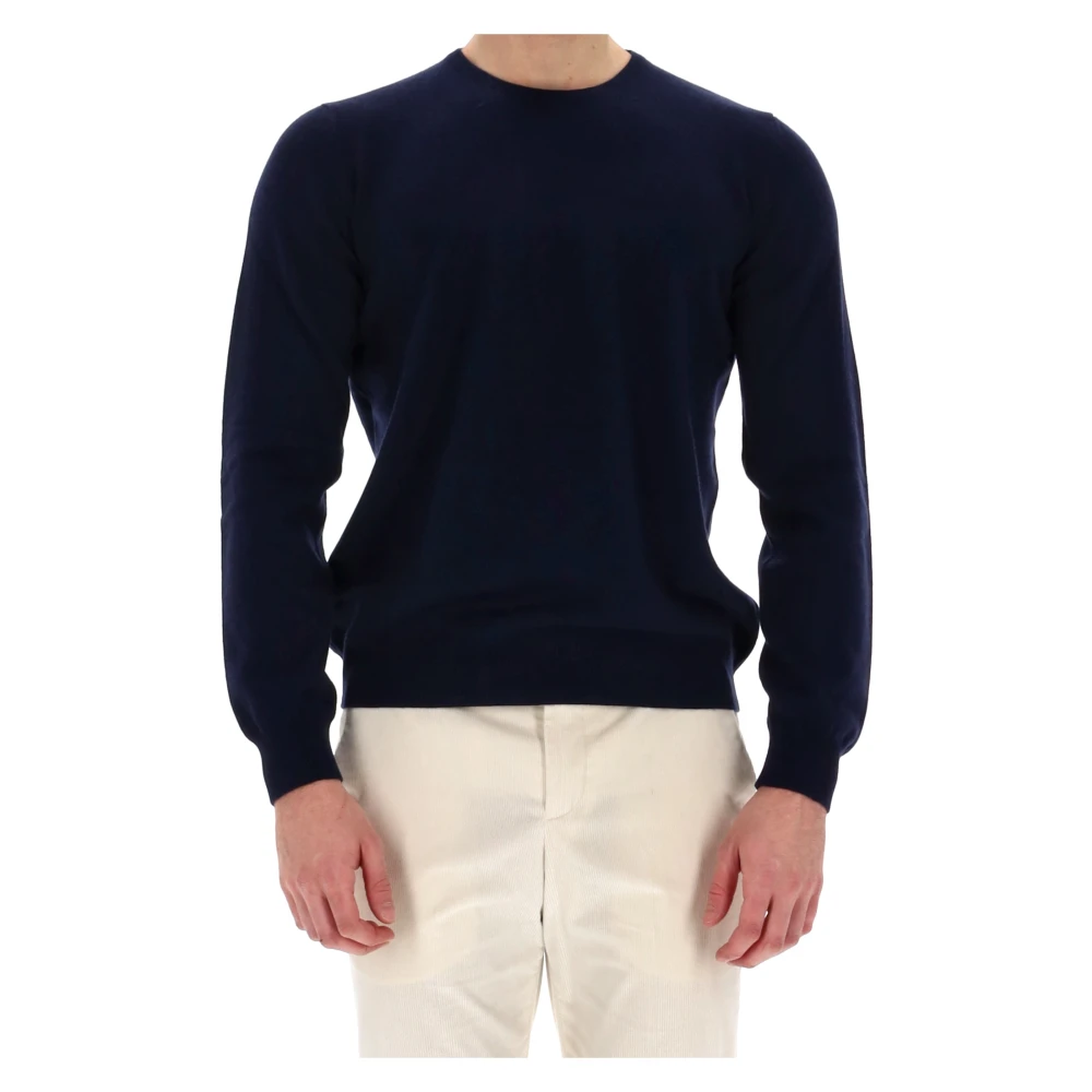 Barba Blauwe Ronde Hals Wol-Kasjmier Trui Blue Heren