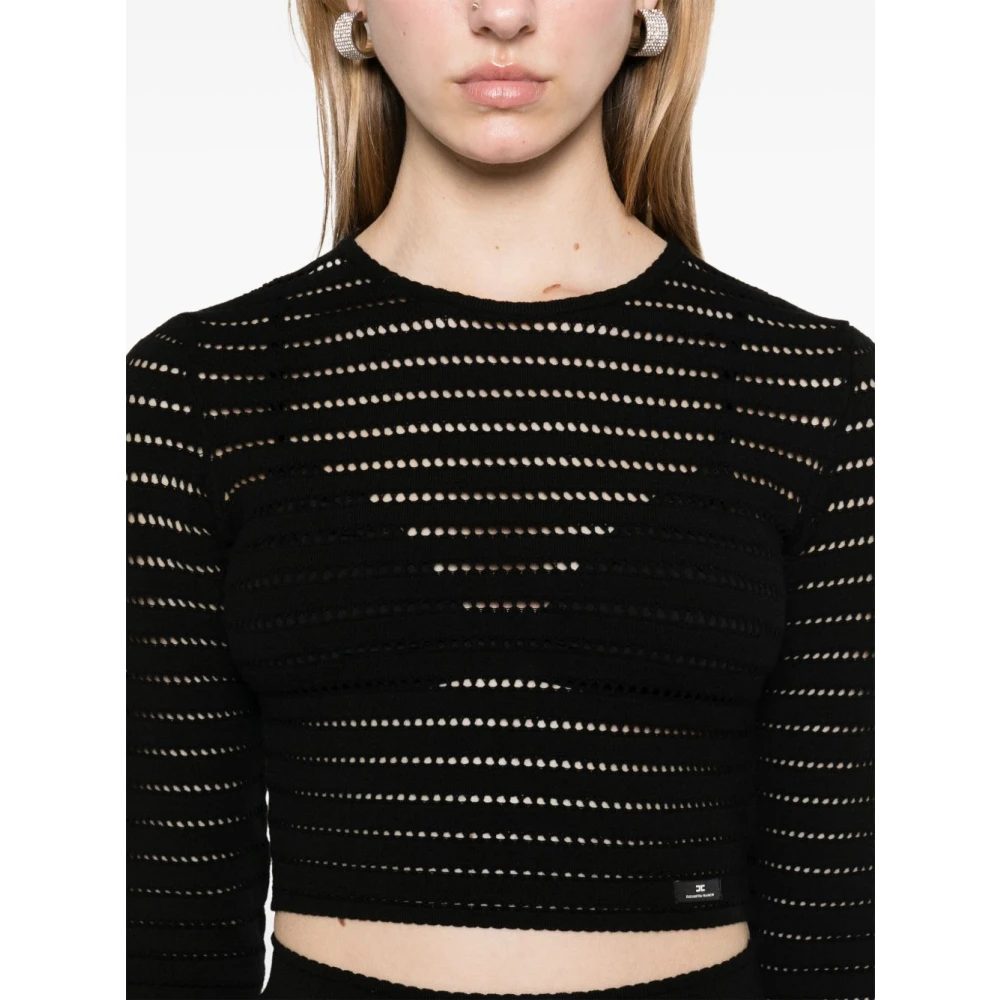 Elisabetta Franchi Zwart Logo Tag Ronde Hals Lange Mouw Black Dames