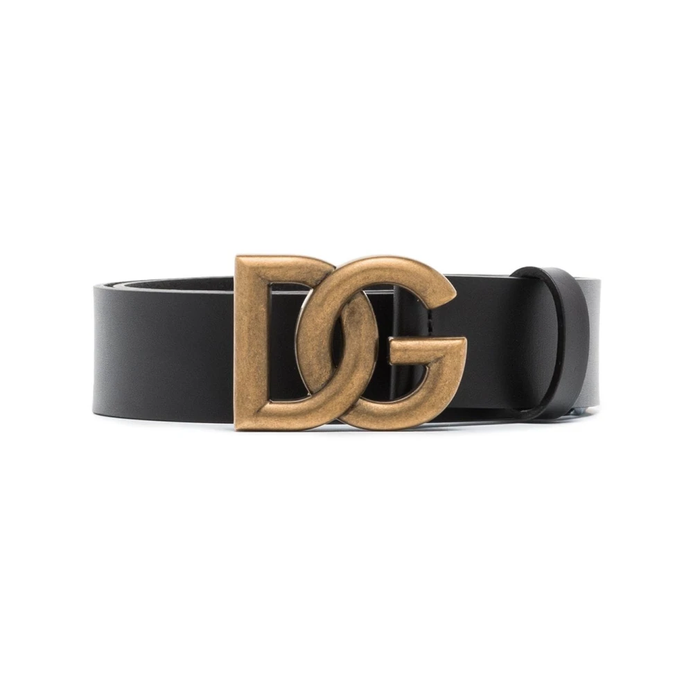 Dolce & Gabbana Zwart Leren Crossover Riem met DG Gesp Black Heren