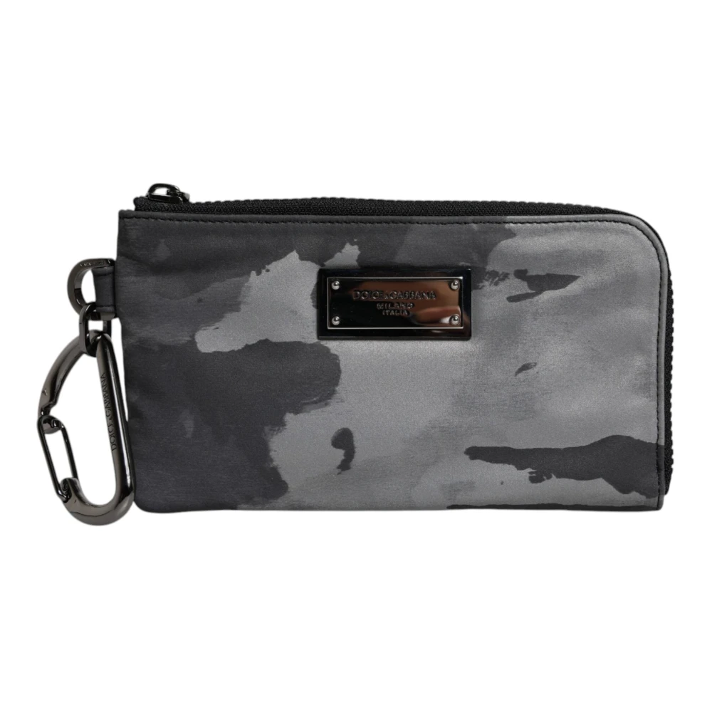 Dolce & Gabbana Women's Black/Gray Camouflage Logo Plaque Keyring Pouch Bag