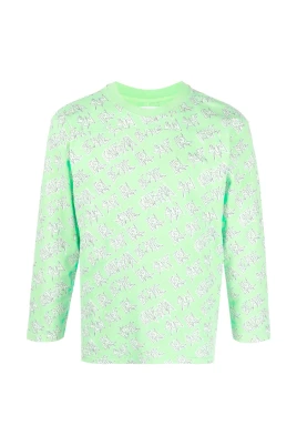 Tryckt stickad långärmad T-shirt