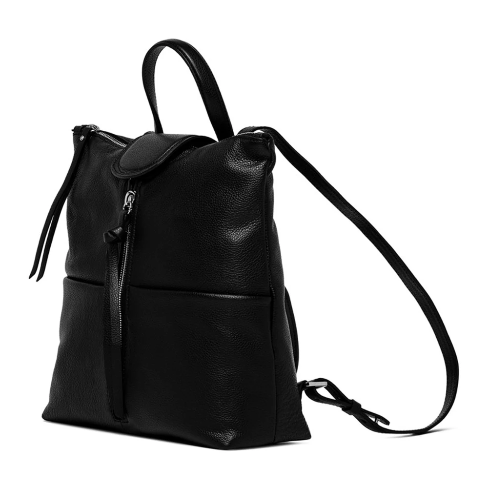 Gianni Chiarini Zwarte leren rugzak met ritssluiting Black Dames