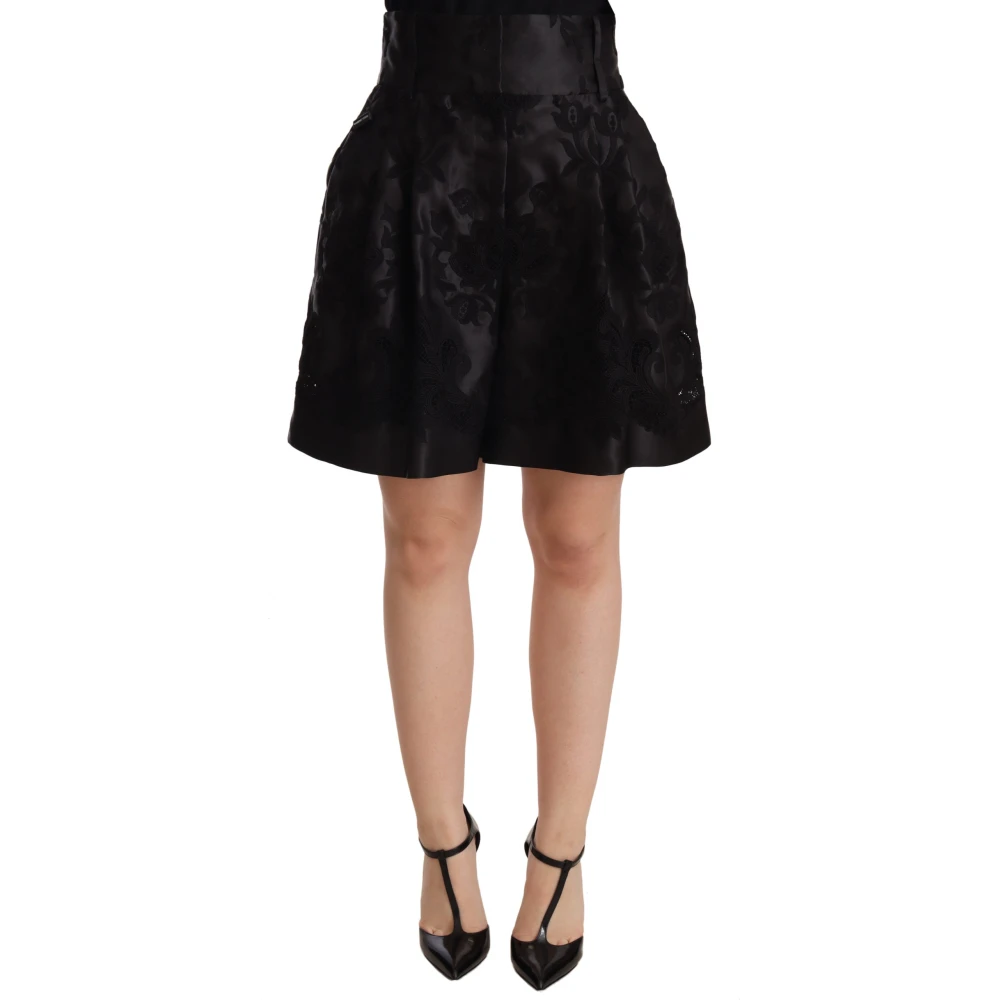Dolce & Gabbana , Short Shorts, Female, Black, 2XS, Elegant Black Floral Brocade Skirt