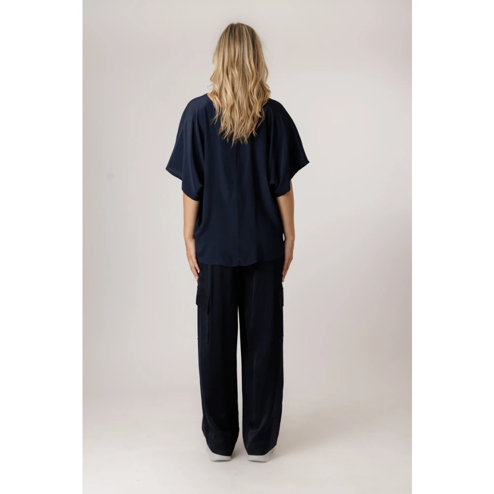 Ottod'Ame Blauwe Blouse met Blinde Knoopsluiting Blue Dames