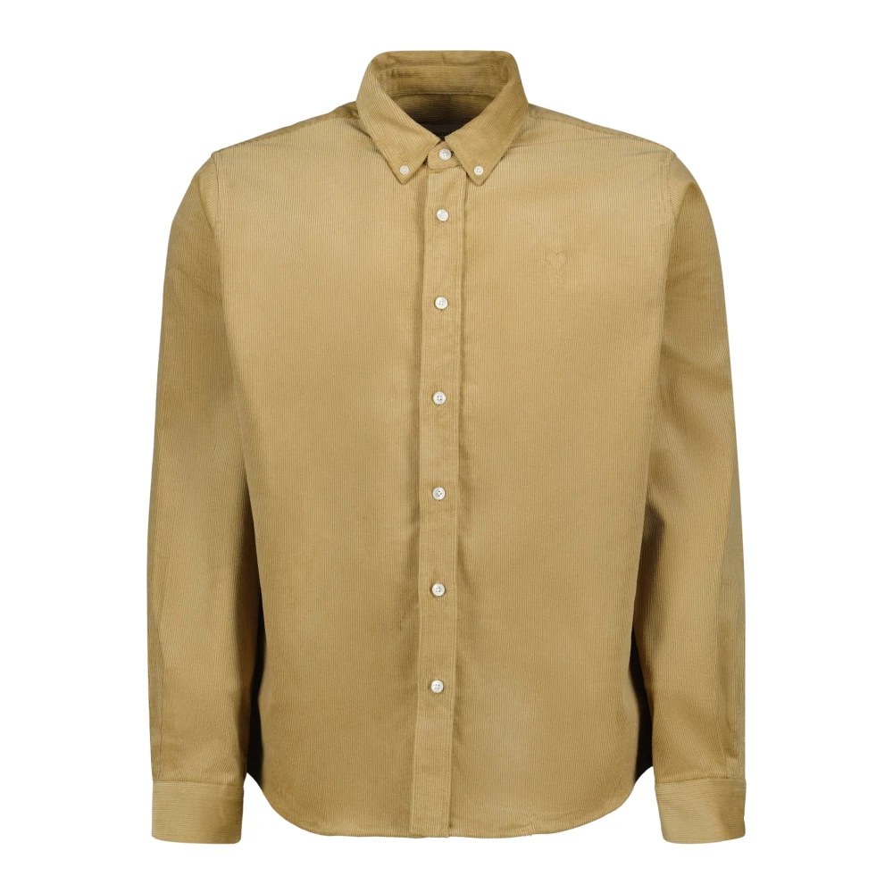 Ami Paris Fluweel Hart Shirt Beige Ribfluweel Beige Heren