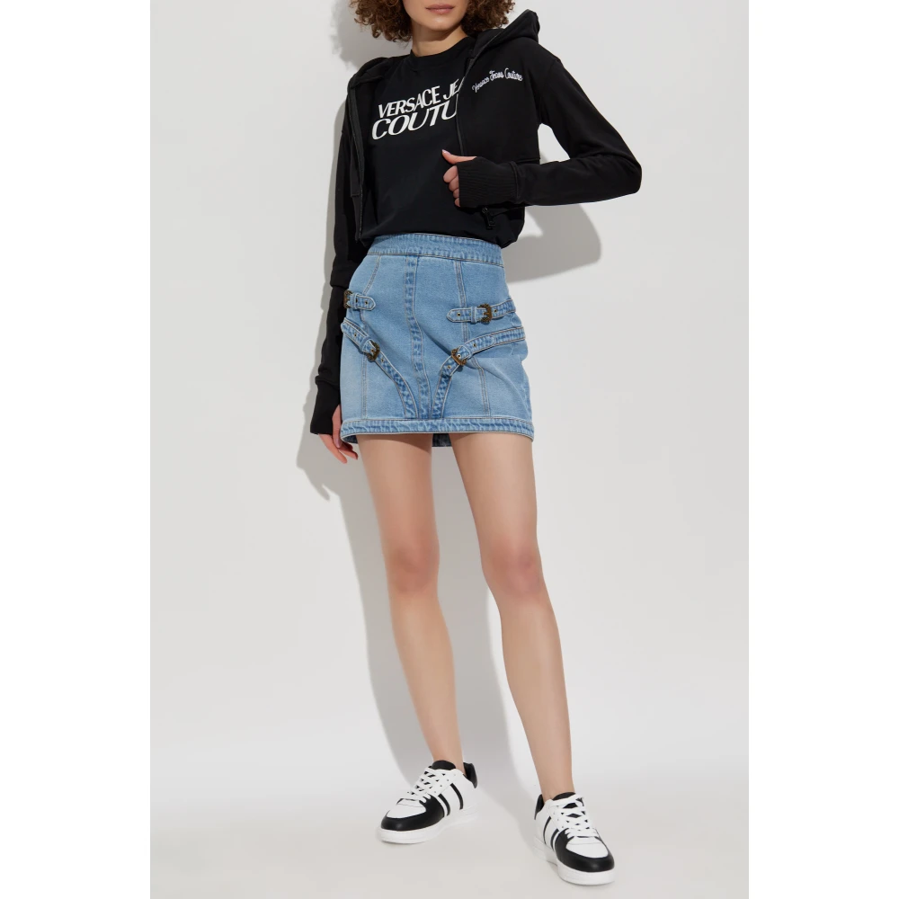 Versace Jeans Couture T-shirt met bedrukt logo Black Dames