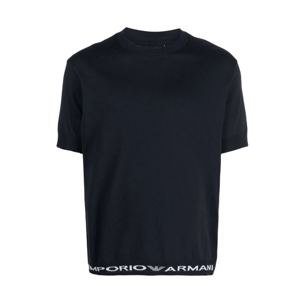 Emporio Armani Logo-Trim Katoenen T-Shirt Blue Heren
