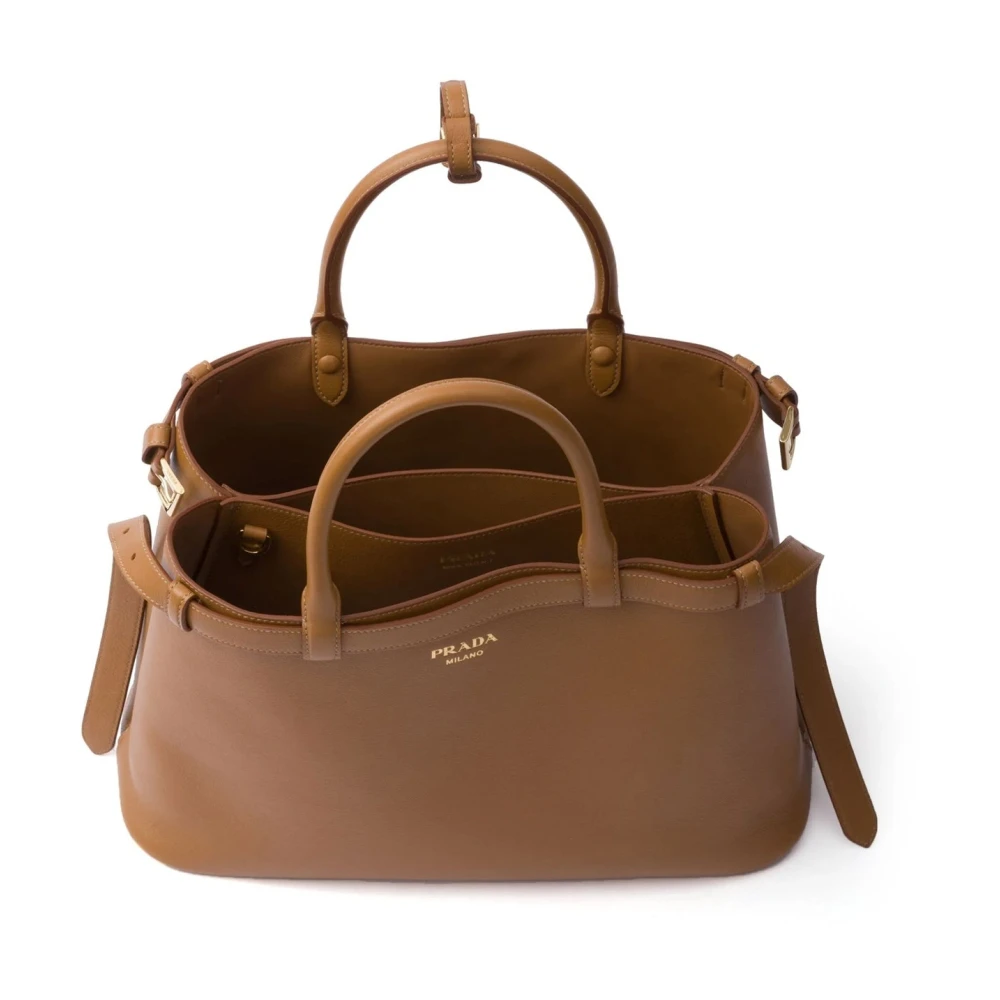 Prada Leren gesp handvat tas Vrouwen Brown Dames