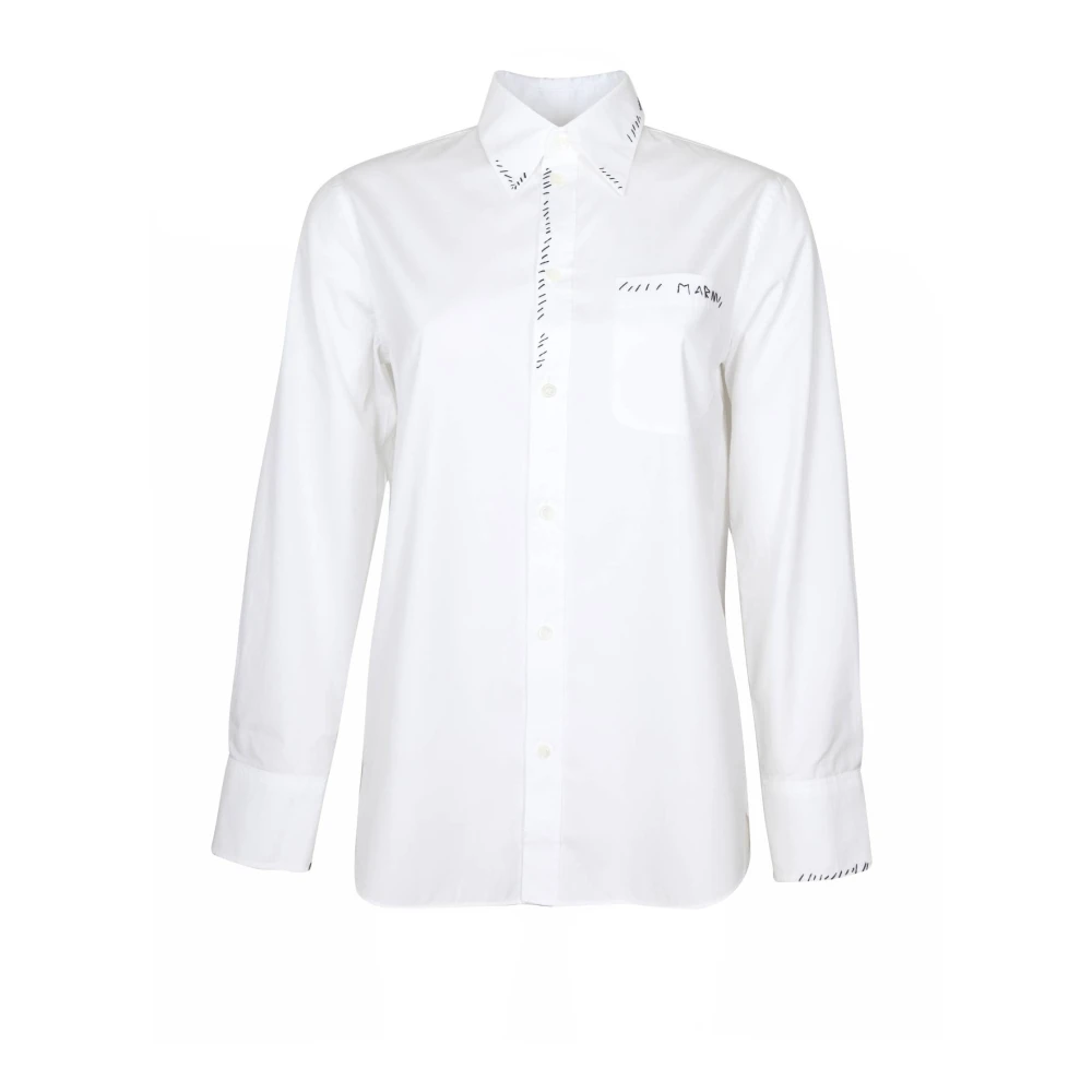 Marni Witte Katoenen Overhemd met Gestikte Details White Dames
