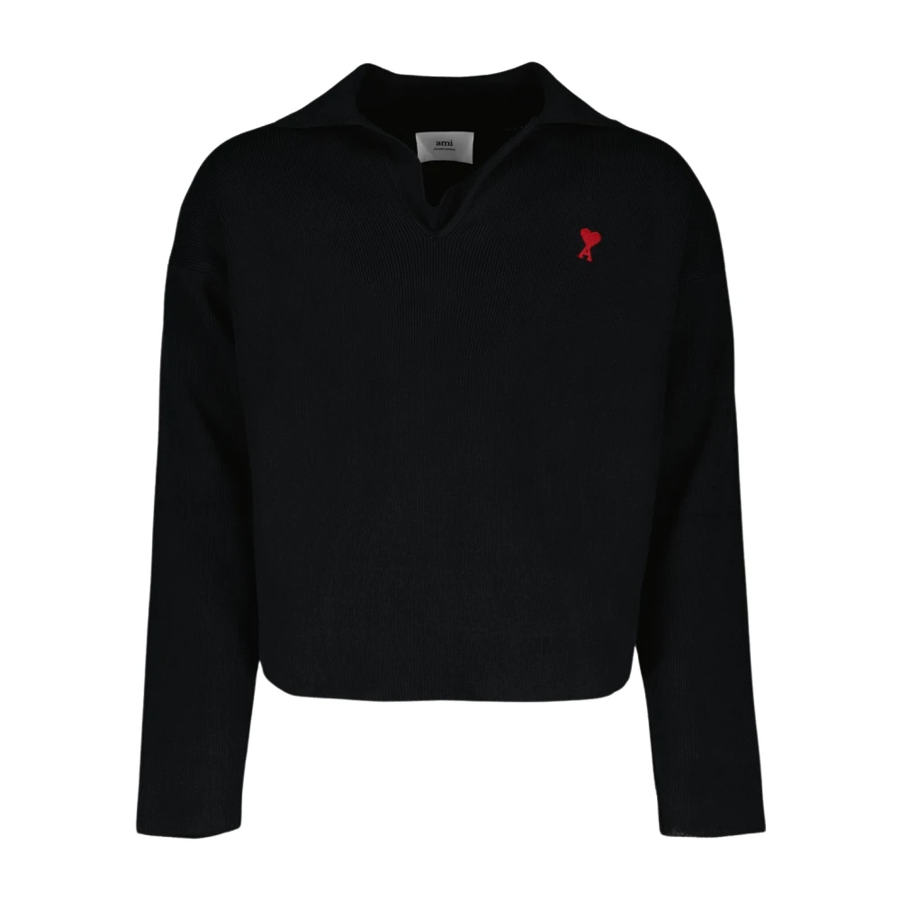 Ami Paris Klassieke Hart Logo Lange Mouw Polo Black Heren