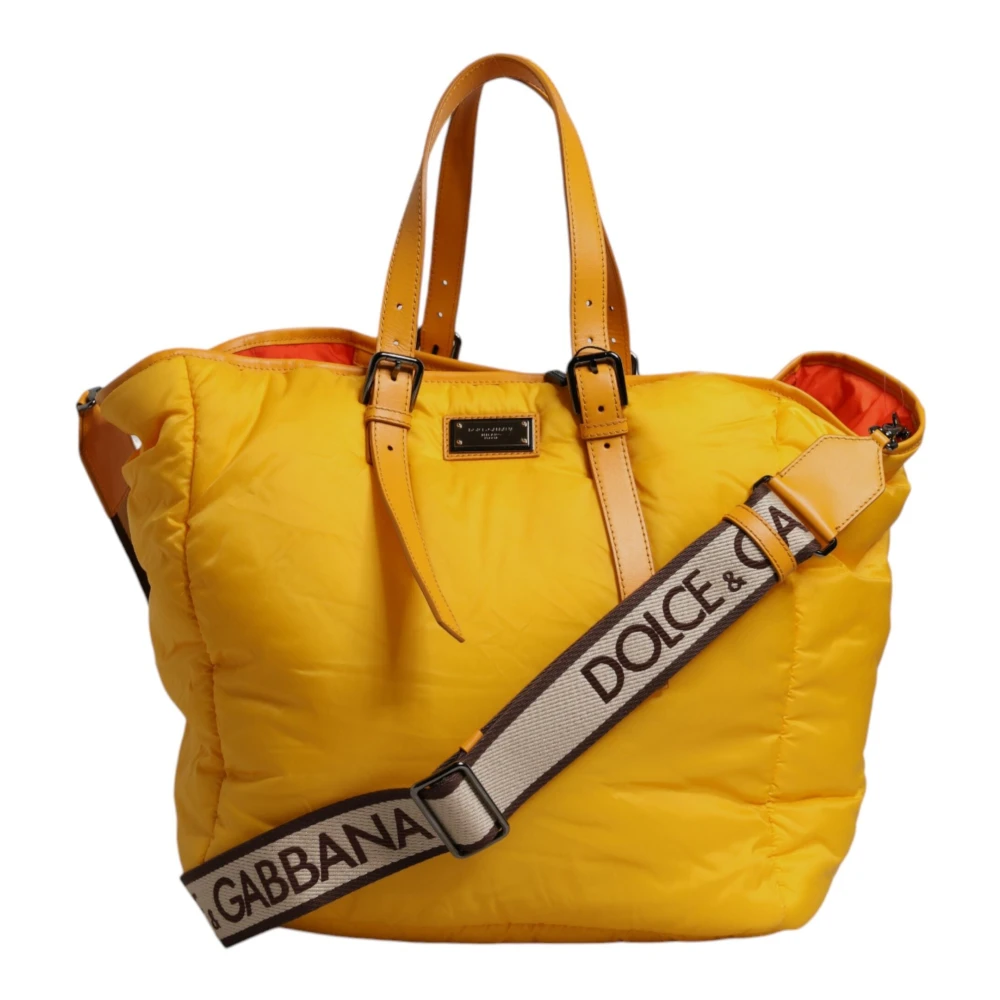 Dolce & Gabbana Women's Yellow Shopping Bags, One Size, Nylon Logo Plaque Hand Shoulder Duffle Bag