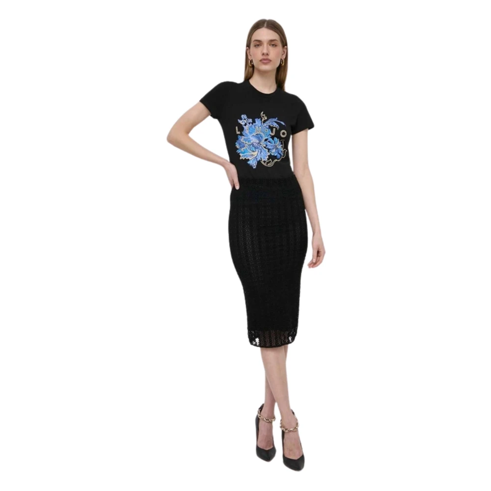 Liu Jo Zwart T-shirt met decoratieve borduurwerk Black Heren