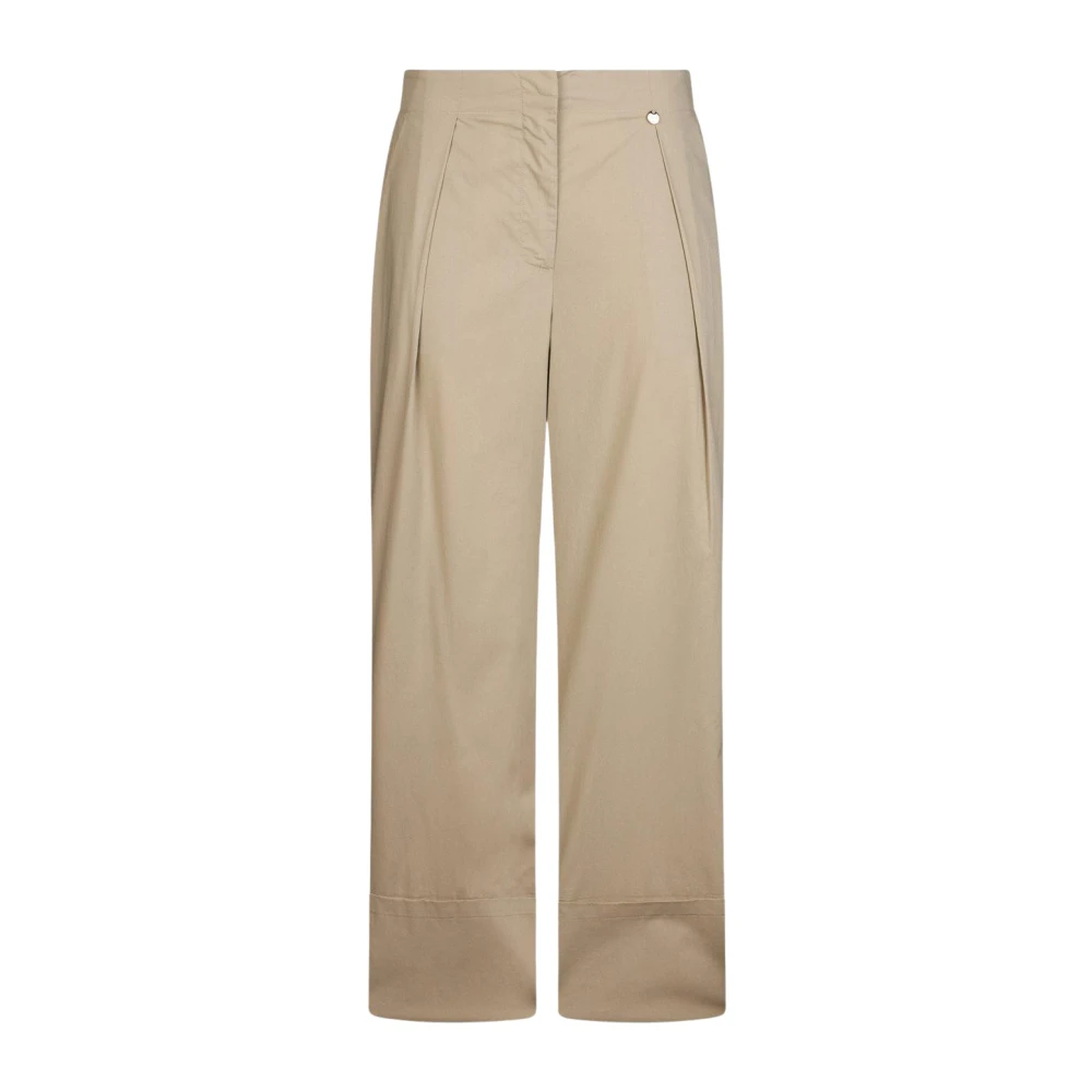 Liu Jo Vrouw Beige Broeken Dames, L, Katoen, Flared Poplin Broek