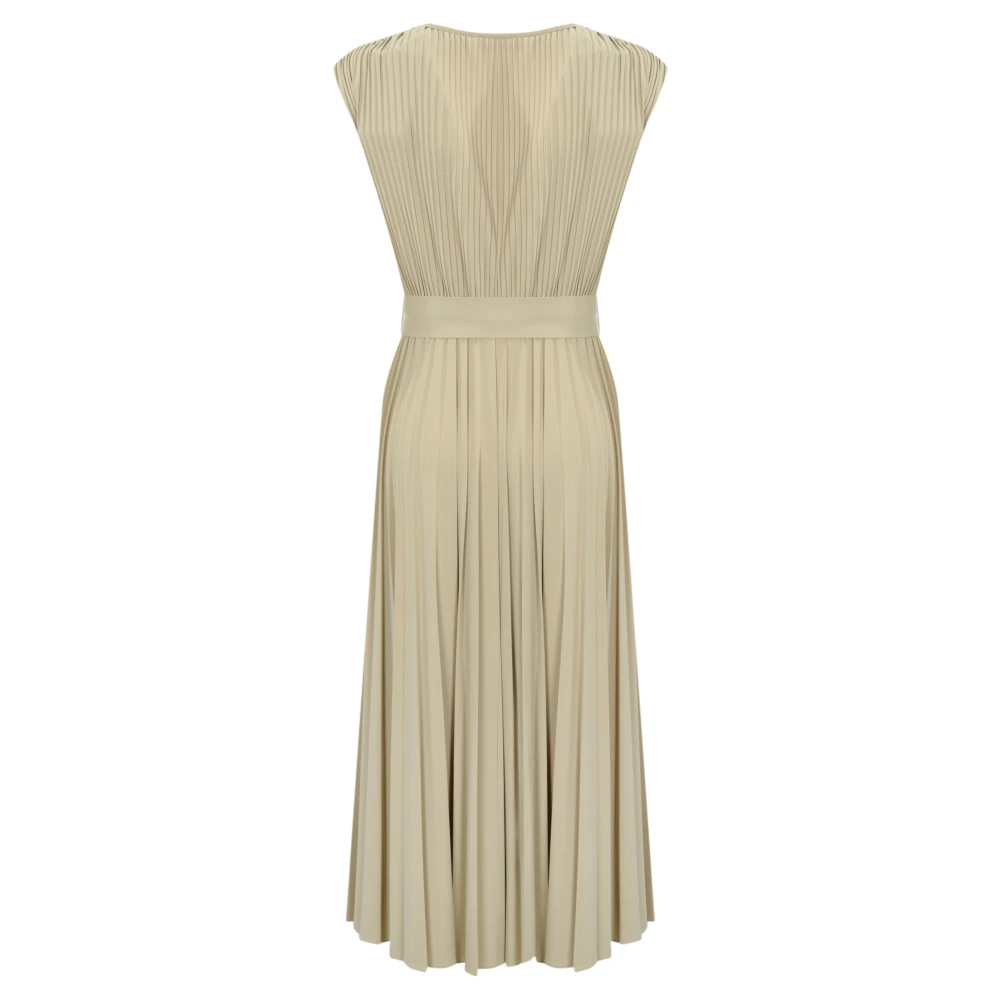 Max Mara Elegante Geplooide Midi Jurk Beige Dames