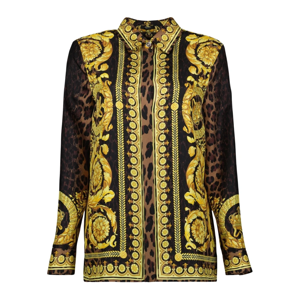 Versace Wild Barocco Zijden Chemise Luipaardprint Yellow Dames