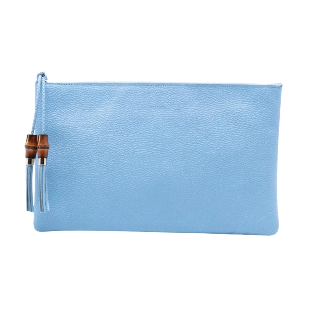 Gucci Vintage Women's Blue Pre-Owned Vintage Leather Clutch With Bamboo Tassels