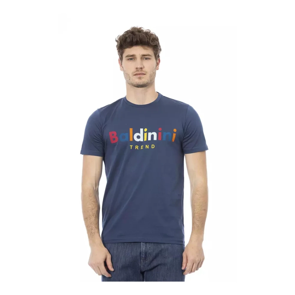 Baldinini Blauw Katoenen T-shirt met Print op de Voorkant Blue Heren