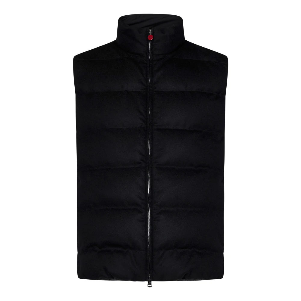 Kiton Zwarte Gewatteerde Mouwloze Jas Black Heren