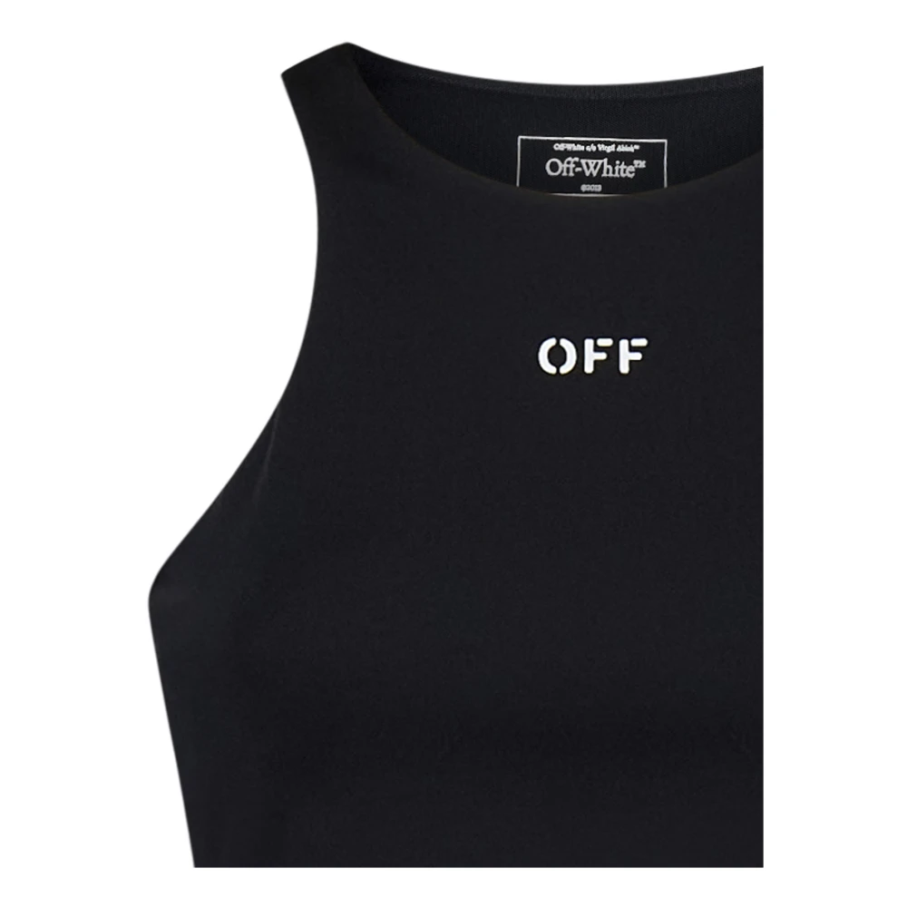 Off White Zwarte Crop Top met Logo Print Black Dames