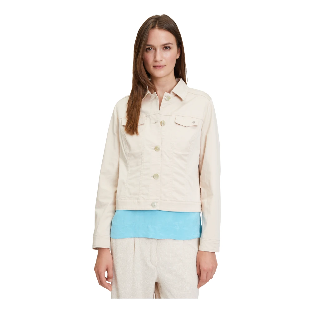 Betty & Co Stijlvolle Kraag Denim Jack White Dames