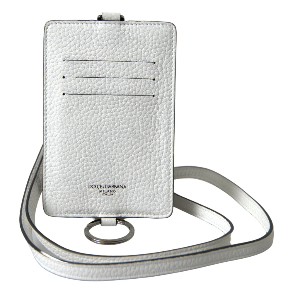 Dolce & Gabbana Men's White Leather Lanyard Logo Card Holder Wallet