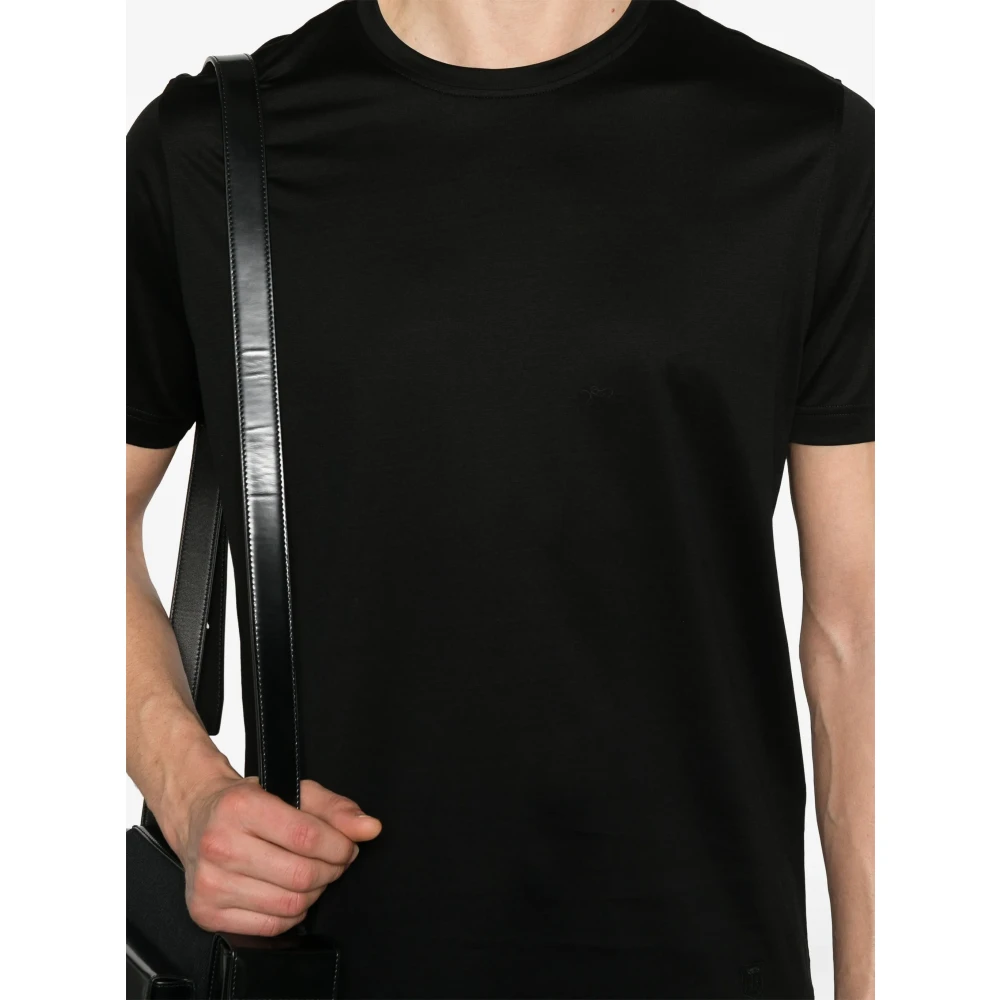 Corneliani Geborduurd Katoenen T-shirt Gemaakt in Italië Black Heren