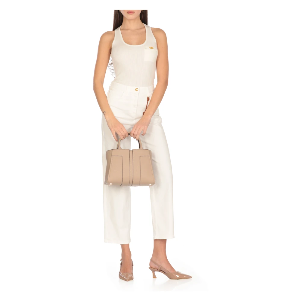 Elisabetta Franchi Ivoor Mouwloze Wijde Hals Top Beige Dames