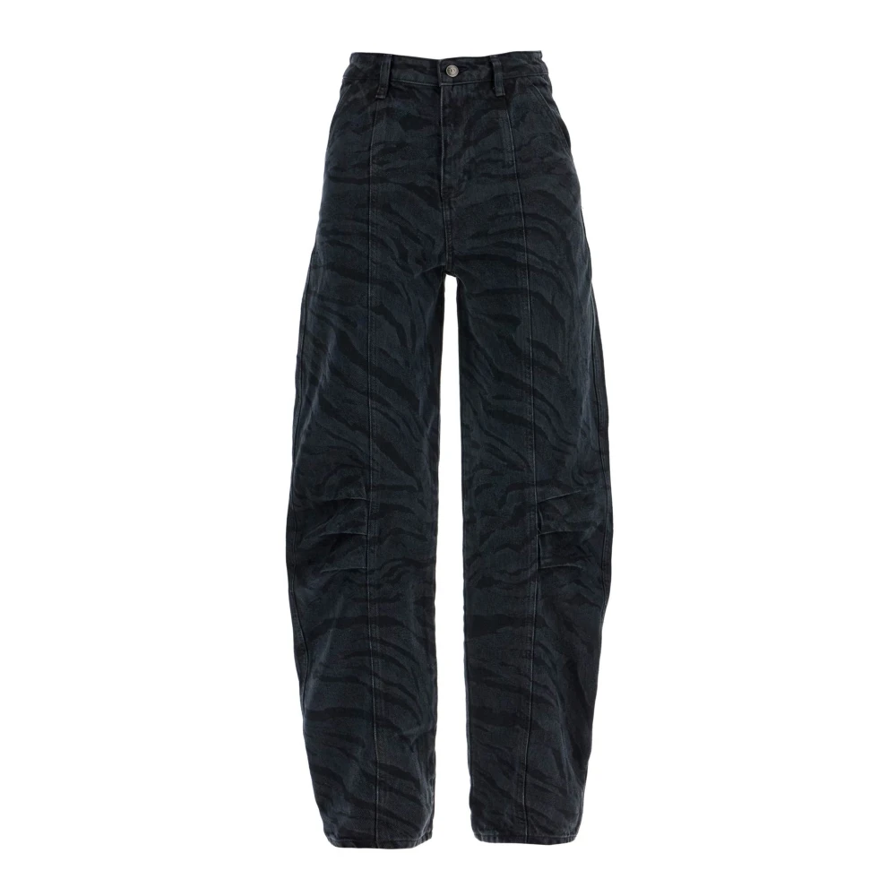 Rotate Birger Christensen Zebraprint Barrel Jeans met Hoge Taille Black Dames