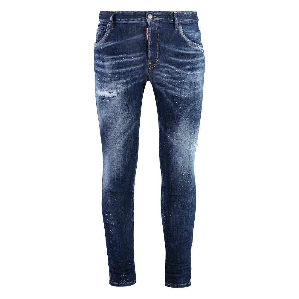 Dsquared2 Distressed Skater Skinny Jeans met Paint Splatters Blue Heren